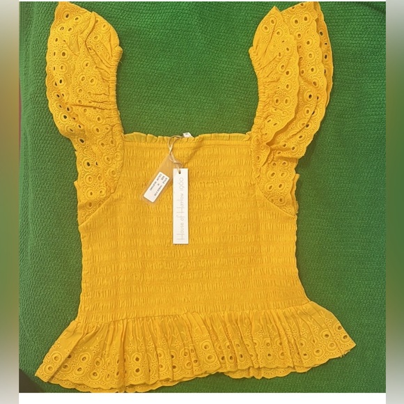 House of Harlow 1960 Tops - HOUSE OF HARLOW 1960 Smocked Eyelet Top Size L